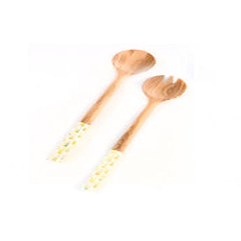 Parchment Check Olivewood Salad Serving Set