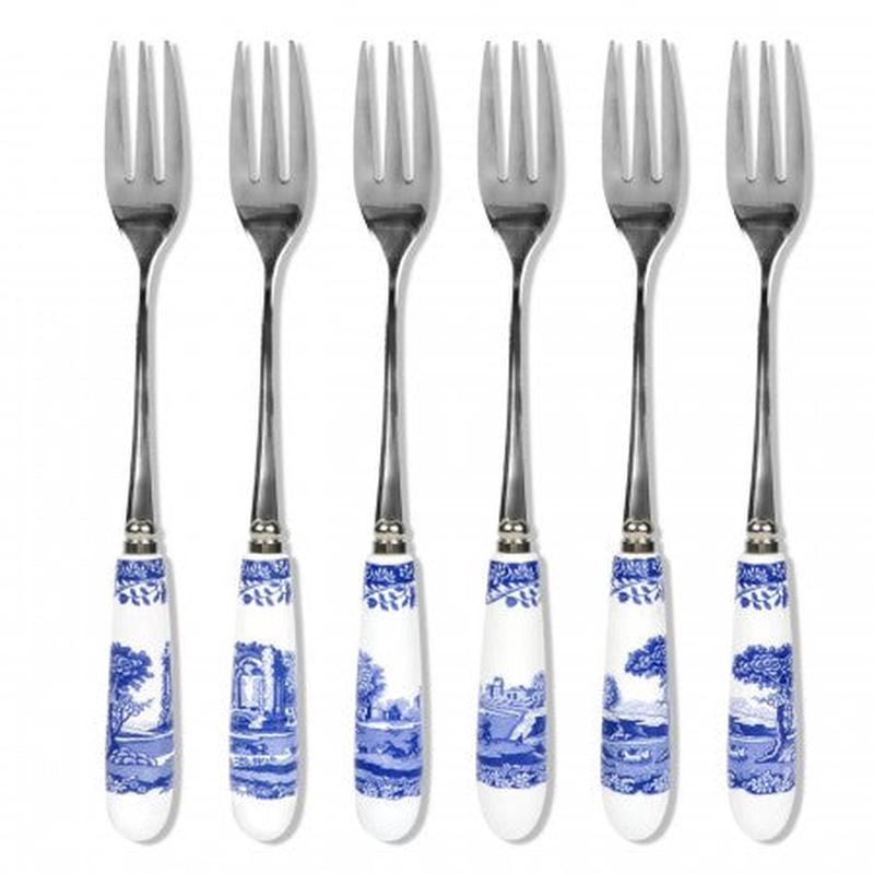Spode Blue Italian Pastry Forks S/6