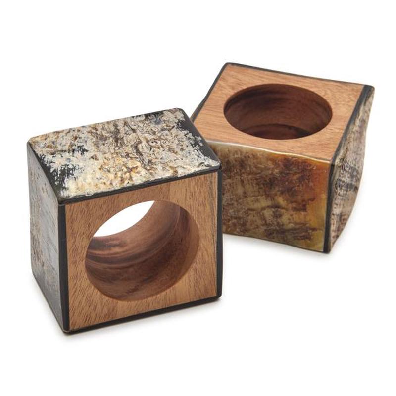 Horn Cube Napkin Ring Assorted Set of 2