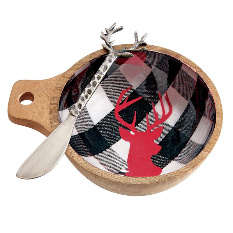 Deer Bust Check Wood Dip Bowl Set