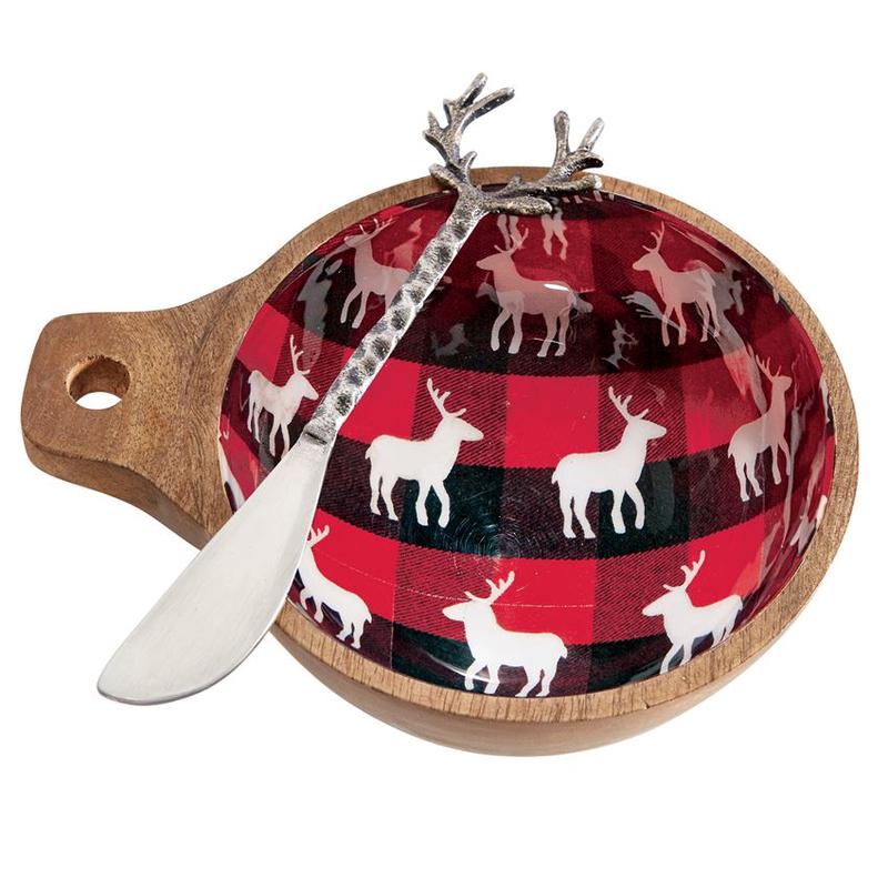 Multi Deer Check Wood Dip Bowl Set