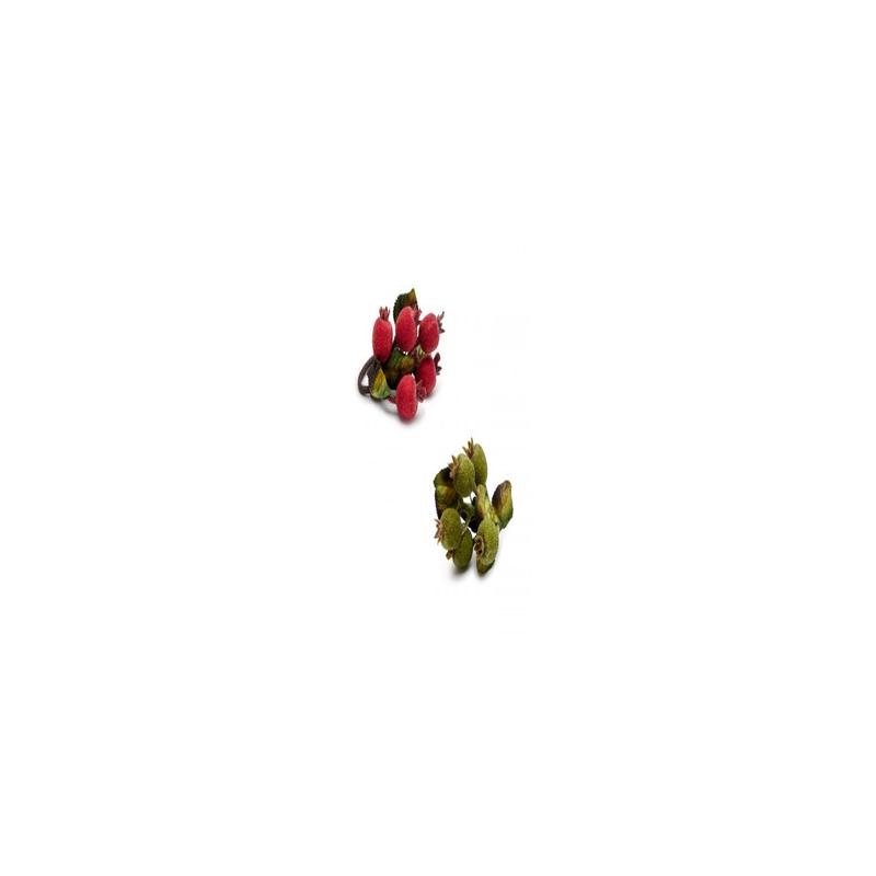 Beaded Rose Hip Napkin Ring Red Set of 4