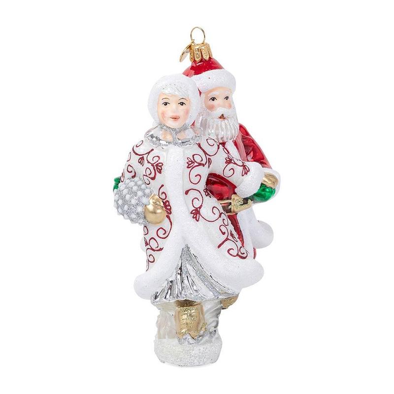 Country Estate Winter Frolic Mr & Mrs Claus Glass Orn 2021