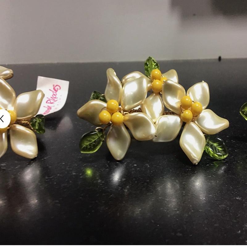 Napkin Ring Retro Floral Spray Yellow Set of 5