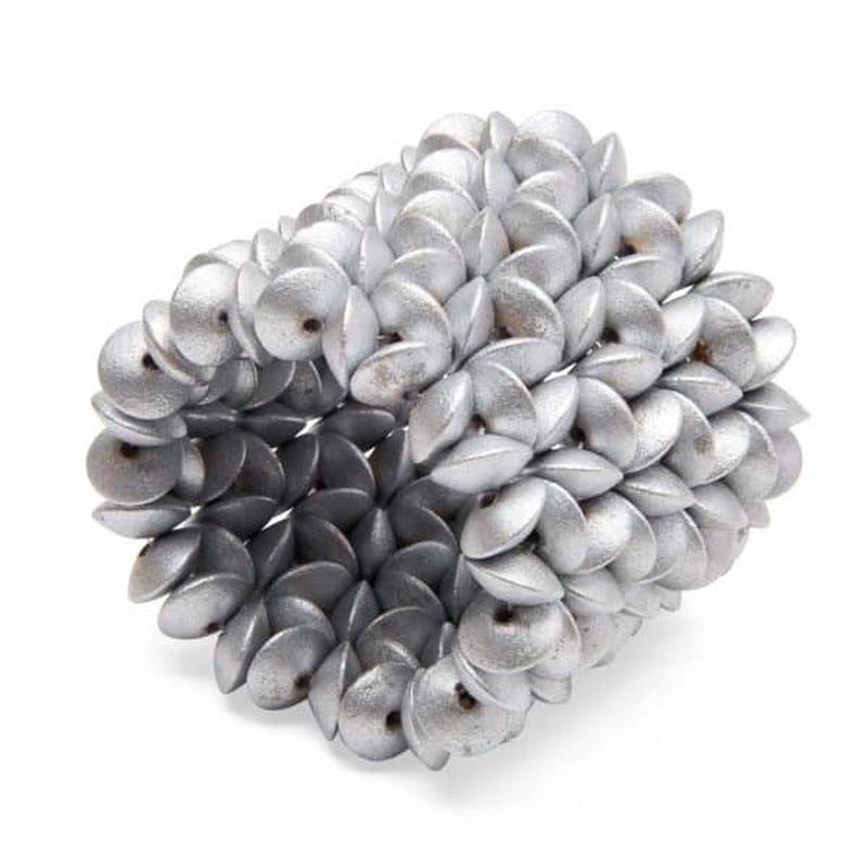 Floral Wood Cut Napkin Ring - Silver Set of 8