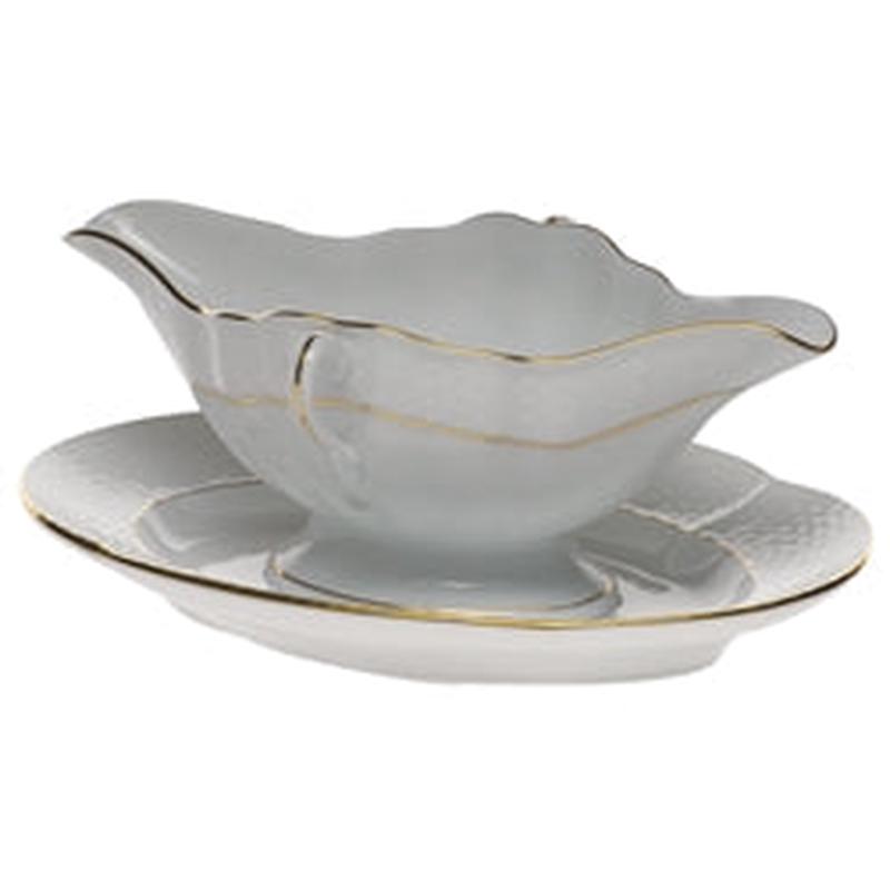 Golden Edge Gravy Boat w/Fixed Stand