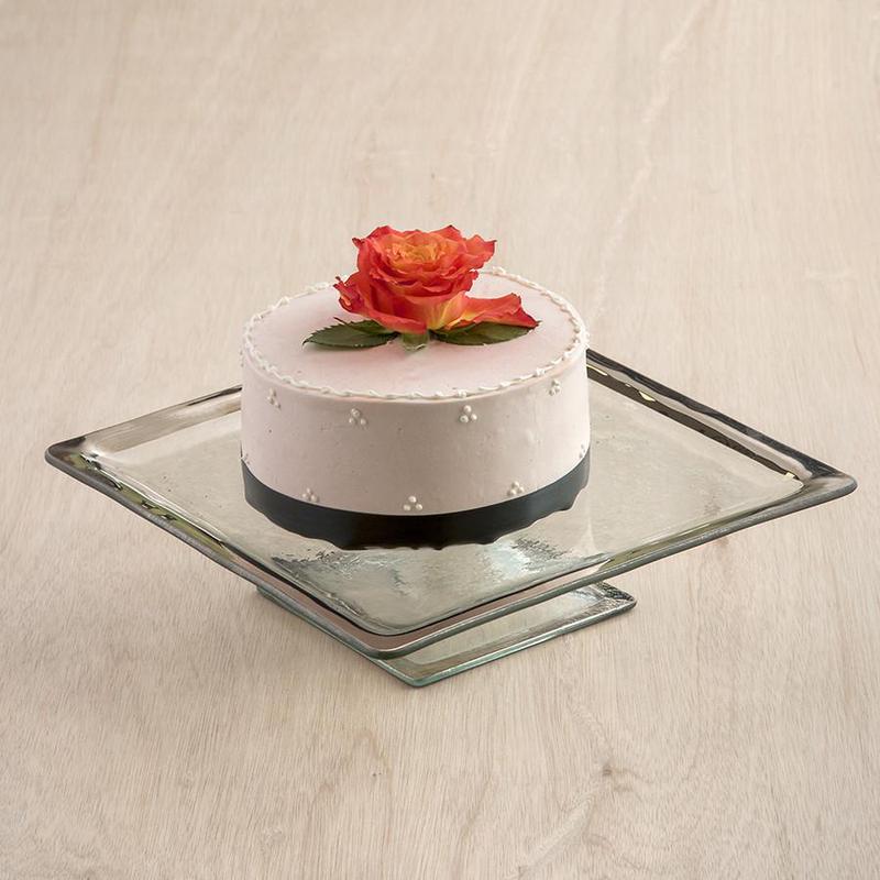 Roman Antique Square Cake Plate Platinum