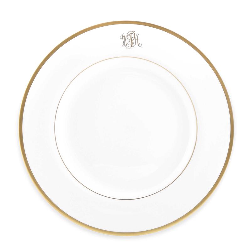 Signature Dinner Plate White/ Gold with Monogram