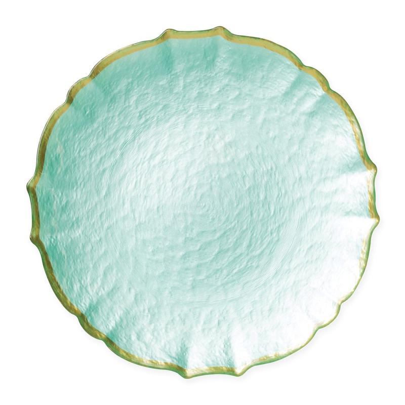 Pastel Glass Service Plate Charger Aqua Set of 3