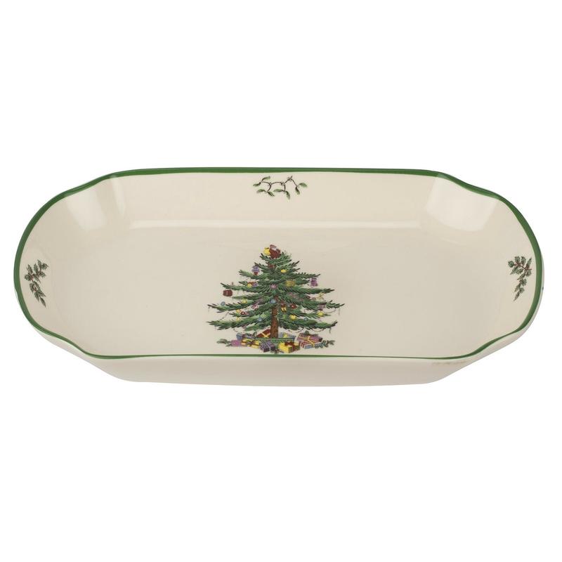 Christmas Tree Rect Scalloped Tray