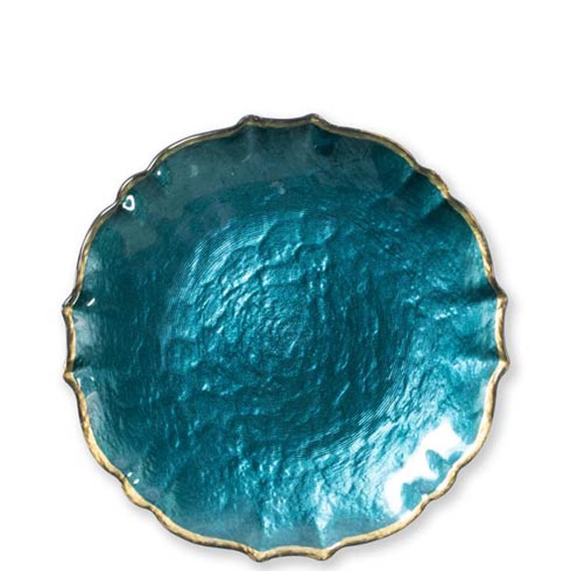 Pastel Glass Salad Plate Teal Set of 2