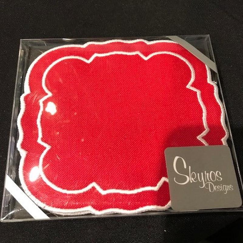Linho Coaster Square Red White Set of 4