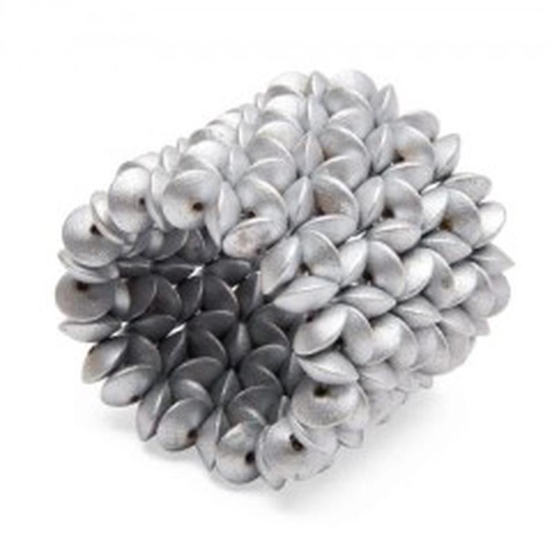 Floral Wood Cut Napkin Ring - Silver Set of 4