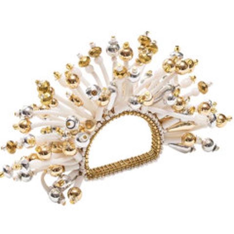 Fun Burst White and Gold Napkin Ring Set of 4